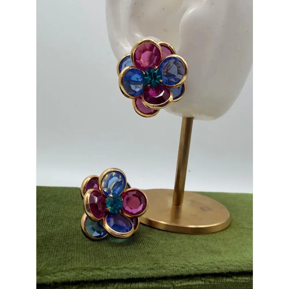 Dazzling Swarovski Crystal Flower Earrings – Multicolor Bezel Set Studs